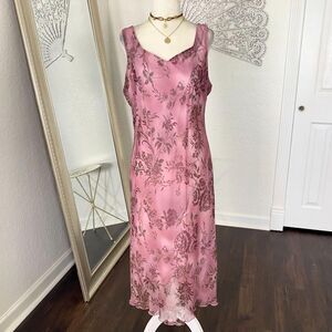 Vintage Believe Y2K Romantic Rose Pink Floral Flower Mesh Midi Dress 14P / L